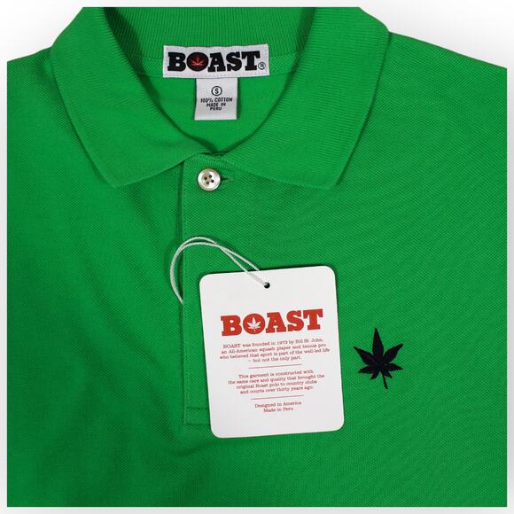 BOAST USA Men Small 1983 Classic Pique Polo Kelly Green Pot Leaf Logo - Picture 4 of 11